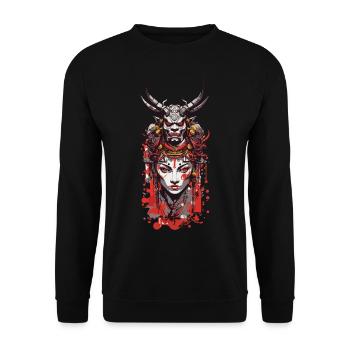 Oni Demon Gothic Yokai Design Asiatische Kunst - Unisex Pullover - Schwarz - Vorne - Alina (178cm) & Michal (187cm)