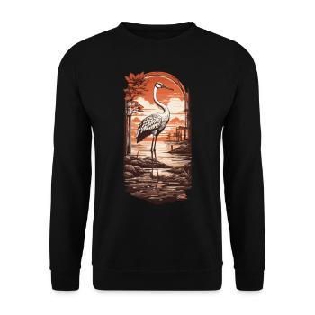 Asiatischer Storch Kunst Anmut Retro Japan Design - Unisex Pullover - Schwarz - Vorne - Alina (178cm) & Michal (187cm)
