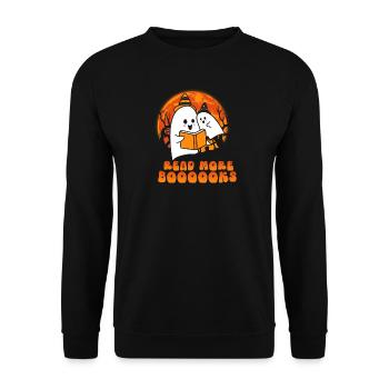 Halloween Bookworm Ghost Read More Booooks - Unisex Sweatshirt - black - Front - Alina (178cm) & Michal (187cm)