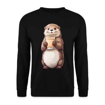 Otter Milchkaffee Liebhaber Kaffee Design - Unisex Pullover - Schwarz - Vorne - Alina (178cm) & Michal (187cm)