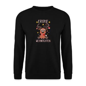 Frohe Weihnachten Rentier Lustig - Unisex Pullover - Schwarz - Vorne - Alina (178cm) & Michal (187cm)