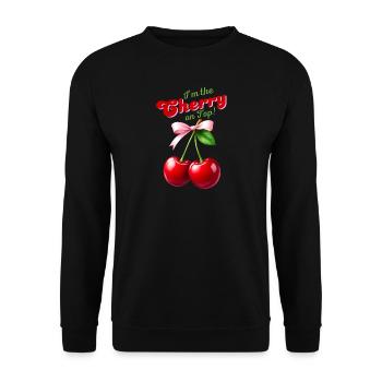 I'm the Cherry on Top - Kirschen mit rosa Schleife - Unisex Pullover - Schwarz - Vorne - Alina (178cm) & Michal (187cm)