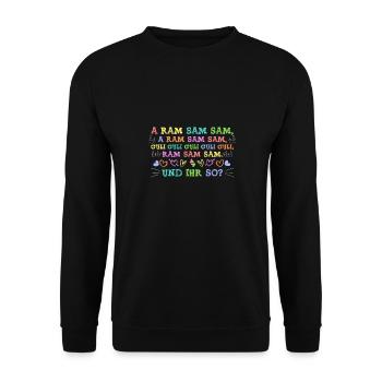 Aramsamsam und ihr so? Kinderlied Kindergarten - Unisex Pullover - Schwarz - Vorne - Alina (178cm) & Michal (187cm)