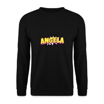 Angela Nom personnalisé Style bande dessinée Pop Art, - Sweat-shirt Unisexe - noir - Devant - Alina (178cm) & Michal (187cm)