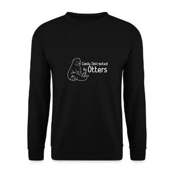 Abgelenkt von Otters ironischem Sprichwort Otter - Unisex Pullover - Schwarz - Vorne - Alina (178cm) & Michal (187cm)