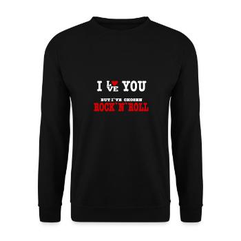 I Love But I've Chosen Rock and Roll - Unisex Pullover - Schwarz - Vorne - Alina (178cm) & Michal (187cm)