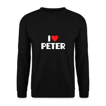 I love Peter Rotes Herz Liebe Fan Geschenk - Unisex Pullover - Schwarz - Vorne - Alina (178cm) & Michal (187cm)