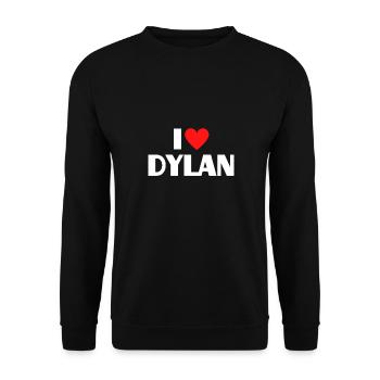 I love Dylan Rotes Herz Liebe Fan Geschenk - Unisex Pullover - Schwarz - Vorne - Alina (178cm) & Michal (187cm)