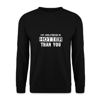 Meine Freundin ist heißer als du - Unisex Pullover - Schwarz - Vorne - Alina (178cm) & Michal (187cm)