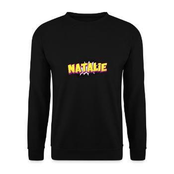 Natalie Benutzerdefinierter Name Comic-Buch-Stil Pop-Art, - Unisex Pullover - Schwarz - Vorne - Alina (178cm) & Michal (187cm)