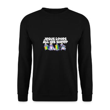 Jésus aime toutes ses brebis LGBTQ fier allié gay - Sweat-shirt Unisexe - noir - Devant - Alina (178cm) & Michal (187cm)