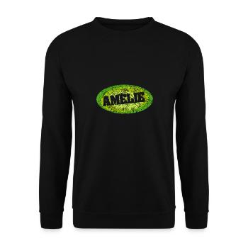 Retro Amelie mit Kratzer als Geschenkidee - Unisex Pullover - Schwarz - Vorne - Alina (178cm) & Michal (187cm)