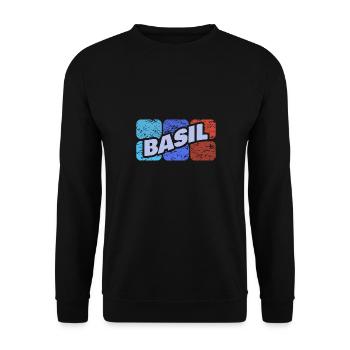 Geschenk für Basil - Unisex Pullover - Schwarz - Vorne - Alina (178cm) & Michal (187cm)