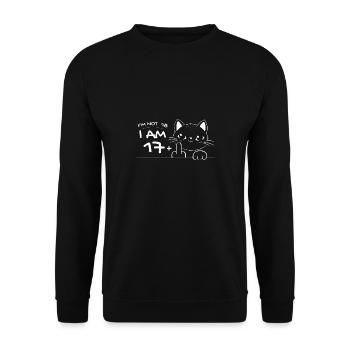 I'm Not 18, I Am 17 Plus 1 Middle Finger Cat Flip - Unisex Sweatshirt - black - Front - Alina (178cm) & Michal (187cm)