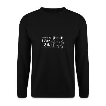 I'm Not 25, I Am 24 Plus 1 Middle Finger Cat Flip - Unisex Sweatshirt - black - Front - Alina (178cm) & Michal (187cm)