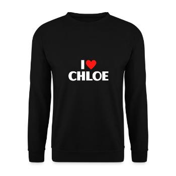 I love Chloe Rotes Herz Liebe Fan Geschenk - Unisex Pullover - Schwarz - Vorne - Alina (178cm) & Michal (187cm)
