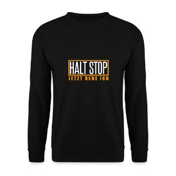 Halt Stop Jetzt Rede Ich Assi TV - Unisex Pullover - Schwarz - Vorne - Alina (178cm) & Michal (187cm)