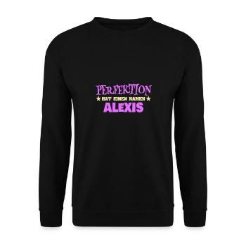 Geschenk für Alexis - Unisex Pullover - Schwarz - Vorne - Alina (178cm) & Michal (187cm)