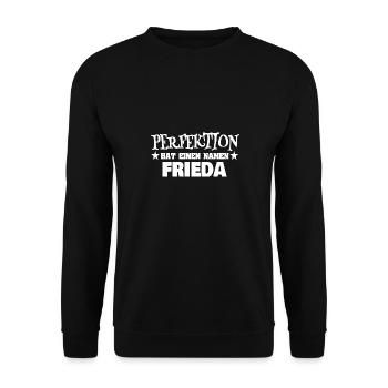 Spruch für Frieda Frauenname Perfektion - Unisex Pullover - Schwarz - Vorne - Alina (178cm) & Michal (187cm)