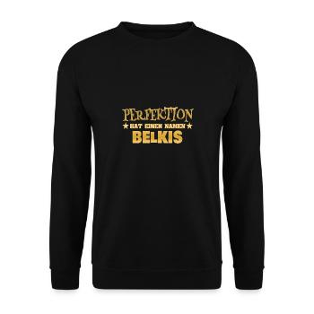 Belkis als Frauenname - Unisex Pullover - Schwarz - Vorne - Alina (178cm) & Michal (187cm)