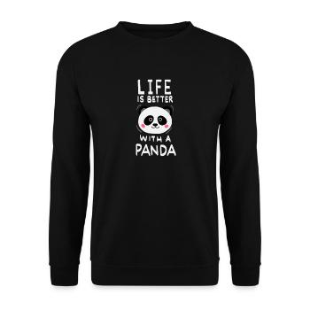 Life Is Better With A Panda - Unisex Pullover - Schwarz - Vorne - Alina (178cm) & Michal (187cm)