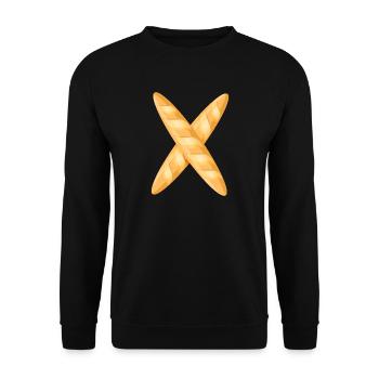 Baguettes dorées fraîchement cuites recouvertes de - Sweat-shirt Unisexe - noir - Devant - Alina (178cm) & Michal (187cm)