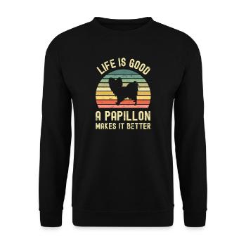 Dog Papillon - Unisex Sweatshirt - black - Front - Alina (178cm) & Michal (187cm)