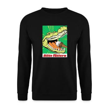 Alligator Eis füttern Lustiges Motiv Comic Stil - Unisex Pullover - Schwarz - Vorne - Alina (178cm) & Michal (187cm)