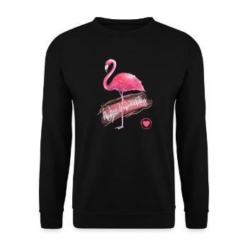 Wunderprächtig - Flamingo pink - Wortschätze - Unisex Pullover - Schwarz - Vorne - Alina (178cm) & Michal (187cm)