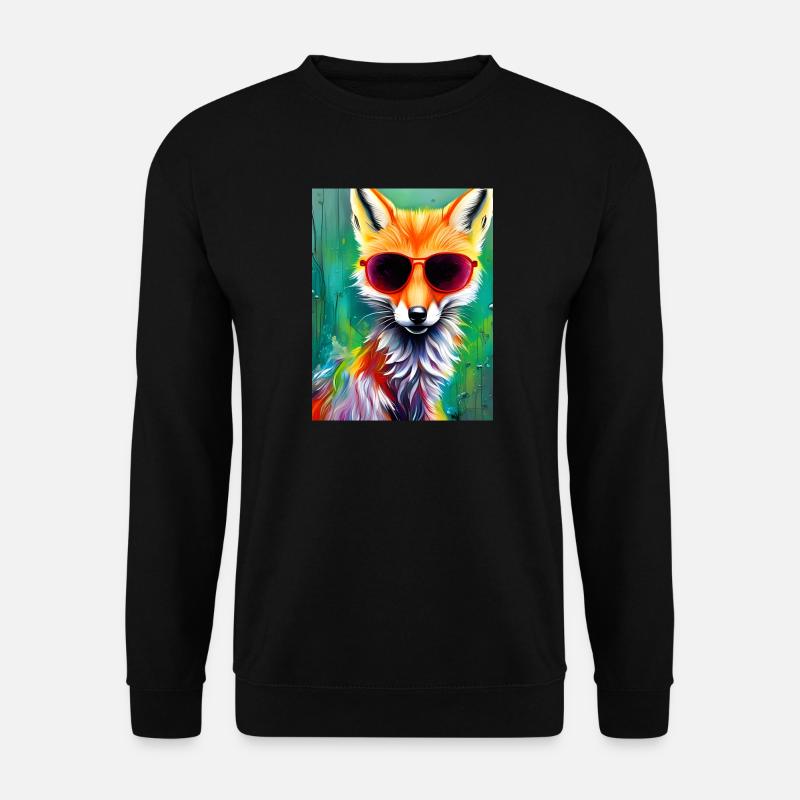 Neonfuchs mit roter Sonnenbrille - Unisex Pullover - Schwarz