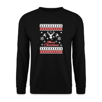 Merry Christmas Design - Ugly Xmas Weihnachten - Unisex Pullover - Schwarz - Vorne - Alina (178cm) & Michal (187cm)
