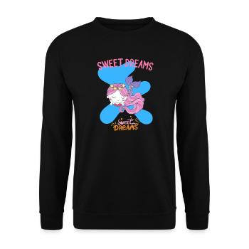 Skurrile Meerjungfrau Schlafender Träumer Design - Unisex Pullover - Schwarz - Vorne - Alina (178cm) & Michal (187cm)