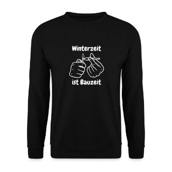 Winterzeit ist Bauzeit - Unisex Pullover - Schwarz - Vorne - Alina (178cm) & Michal (187cm)