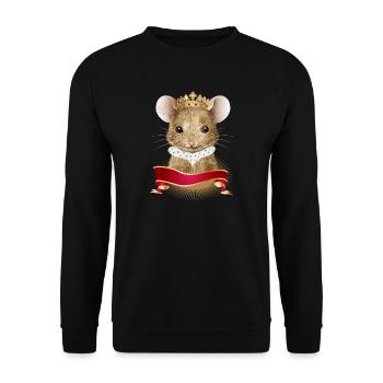 niedliche Maus mit Königskrone und Hermelin Kragen - Unisex Pullover - Schwarz - Vorne - Alina (178cm) & Michal (187cm)