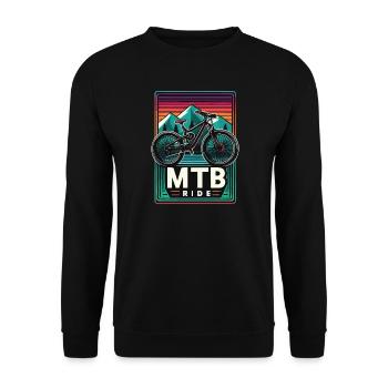 Mountainbike MTB Fahrt im Vintage-Stil - Unisex Pullover - Schwarz - Vorne - Alina (178cm) & Michal (187cm)