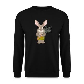 putziges Kaninchen mit Karotte und Shorts - Unisex Pullover - Schwarz - Vorne - Alina (178cm) & Michal (187cm)