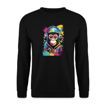 Colorful monkey with headphones - Unisex Sweatshirt - black - Front - Alina (178cm) & Michal (187cm)