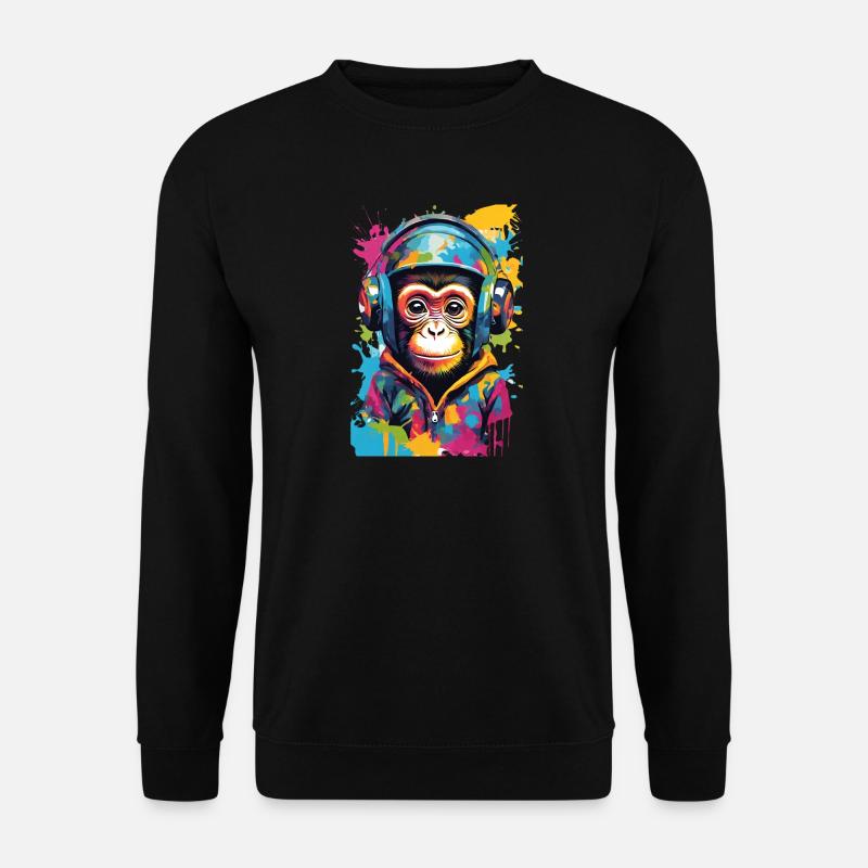 Bunter Affe mit Kopfhörern - Unisex Pullover - Schwarz