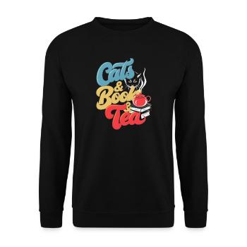 Katzen und Tee Druck - Unisex Pullover - Schwarz - Vorne - Alina (178cm) & Michal (187cm)