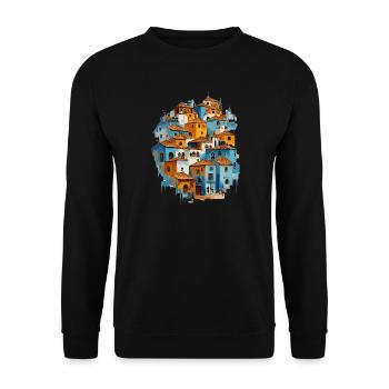 Blue Village with Orange Roof Tiles - Unisex Sweatshirt - black - Front - Alina (178cm) & Michal (187cm)