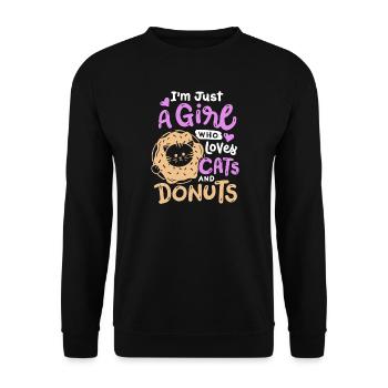 Donut- und Katzenliebhaber - Unisex Pullover - Schwarz - Vorne - Alina (178cm) & Michal (187cm)
