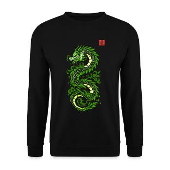 Grüner japanischer Drache, japanischer Kanji-Druckstil - Unisex Pullover - Schwarz - Vorne - Alina (178cm) & Michal (187cm)