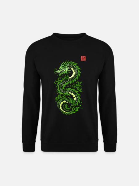 Green Japanese dragon, Japanese kanji print style - Unisex Sweatshirt - black