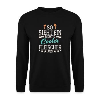 So sieht ein richtig cooler Fleischer aus - Unisex Pullover - Schwarz - Vorne - Alina (178cm) & Michal (187cm)
