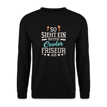 So sieht ein richtig cooler Friseur aus Coiffeur - Unisex Pullover - Schwarz - Vorne - Alina (178cm) & Michal (187cm)