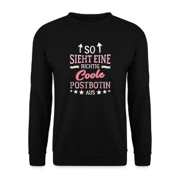 So sieht eine richtig coole Postbotin aus Kurier - Unisex Pullover - Schwarz - Vorne - Alina (178cm) & Michal (187cm)