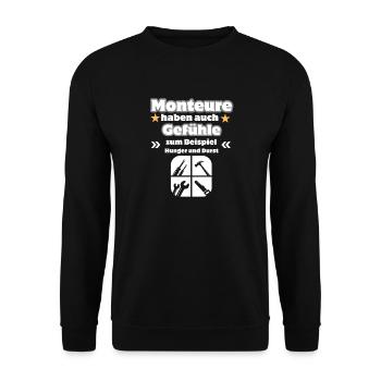 Monteure Gefühle - Unisex Pullover - Schwarz - Vorne - Alina (178cm) & Michal (187cm)
