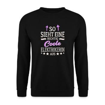 So sieht eine richtig coole Elektrikerin aus - Unisex Pullover - Schwarz - Vorne - Alina (178cm) & Michal (187cm)