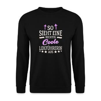 So sieht eine richtig coole Lokführerin aus - Unisex Pullover - Schwarz - Vorne - Alina (178cm) & Michal (187cm)