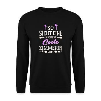 So sieht eine richtig coole Zimmerin aus - Unisex Pullover - Schwarz - Vorne - Alina (178cm) & Michal (187cm)